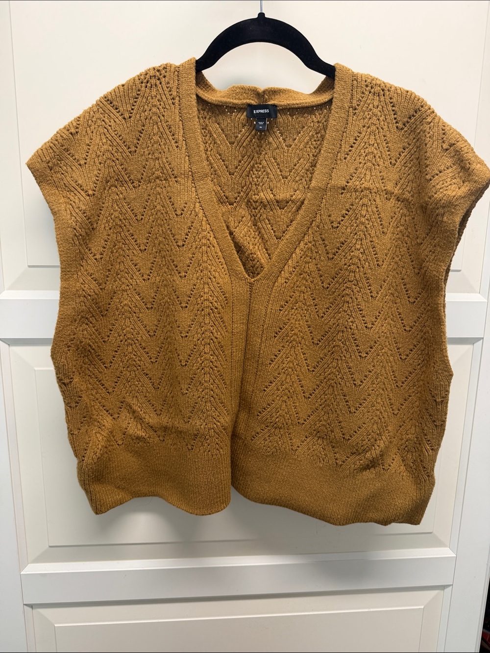 Express Women's Mustard V-Neck Knit Sweater Vest